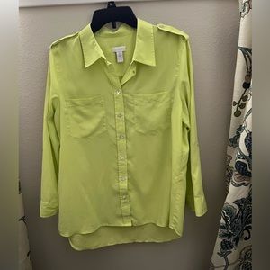 Chico’s Hi Low Lightweight Lime Green Button Up Top Size 2